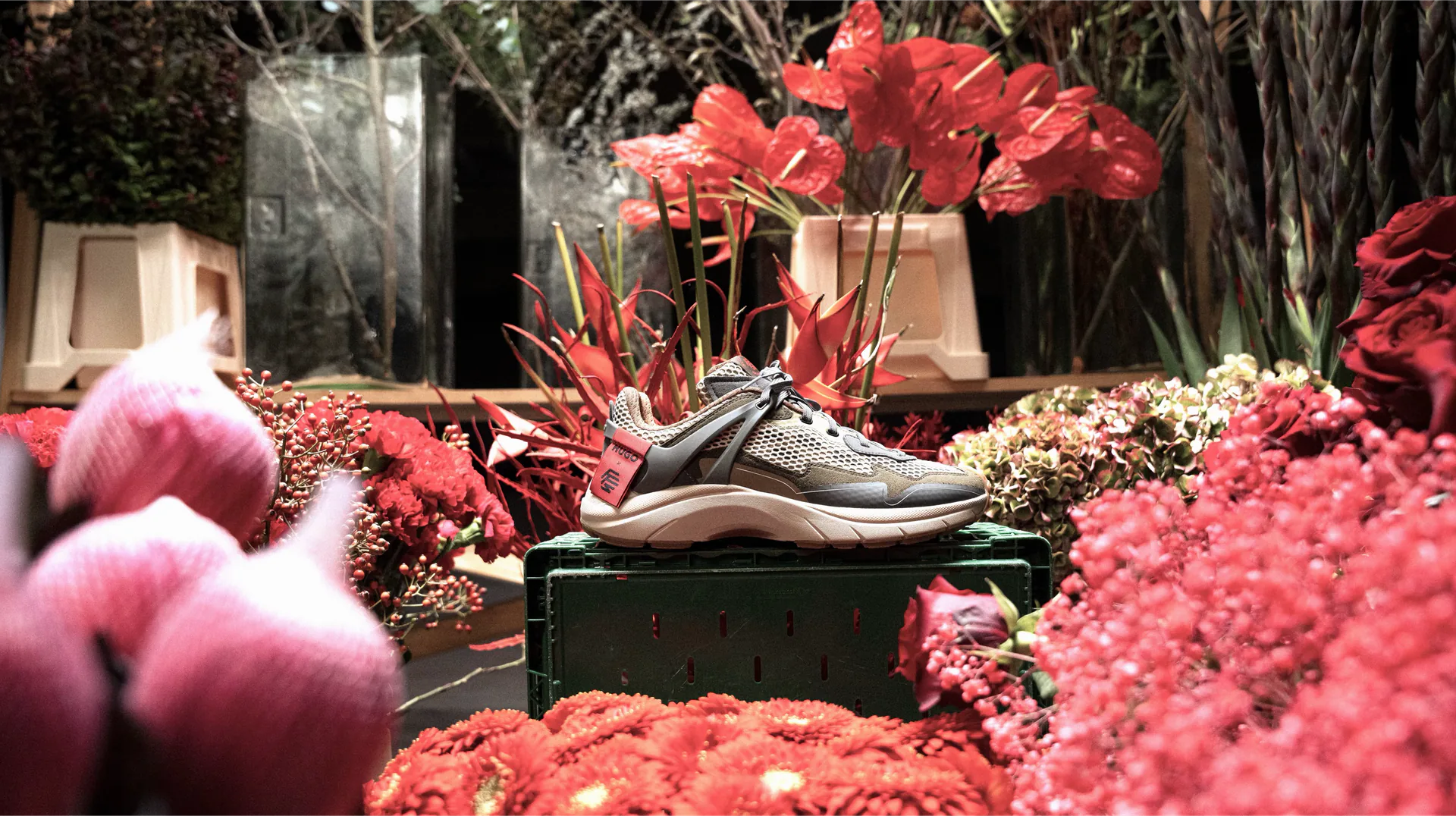 Hugo x Flowers for Society footwear design and activation project.